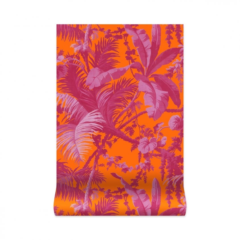 Pampas Wallpaper - Tangerine & Azalea - 1-WA-PAM-DI-TAN-XXX