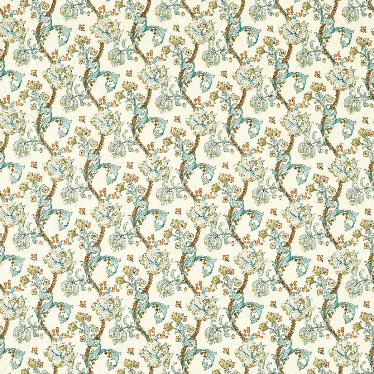 Golden Lily Embroidery Fabric - Linen/Teal - F1742/03 - Clarke & Clarke