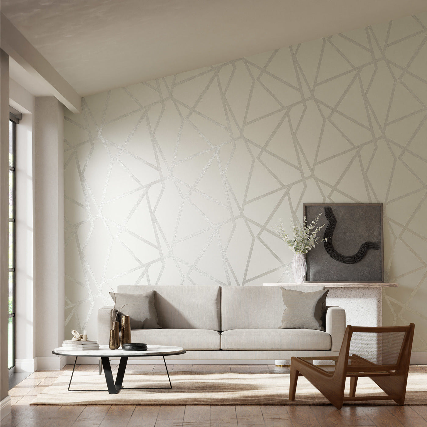 Sumi Shimmer Wallpaper - Linen/Stone - HMFW111572