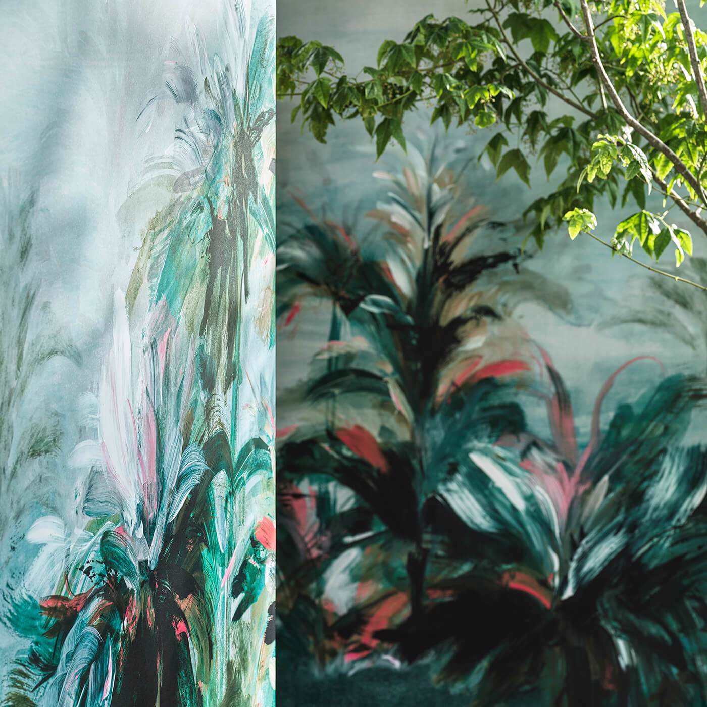 Alberi Wallpaper - Teal/Fuchsia Banner - Clarke & Clarke - W0176/02 - Morris Wallpaper
