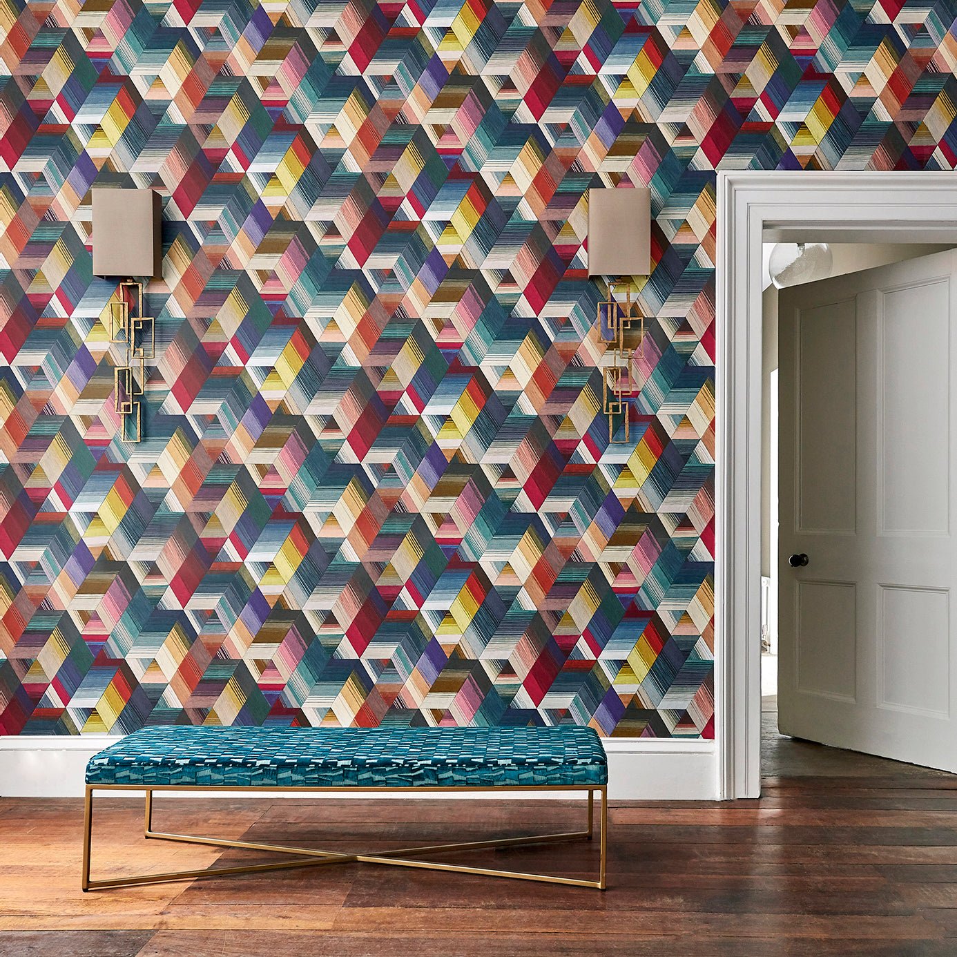 Arccos Wallpaper - Cerise/Neptune/Teal - Harlequin - HMWF111969 - Morris Wallpaper