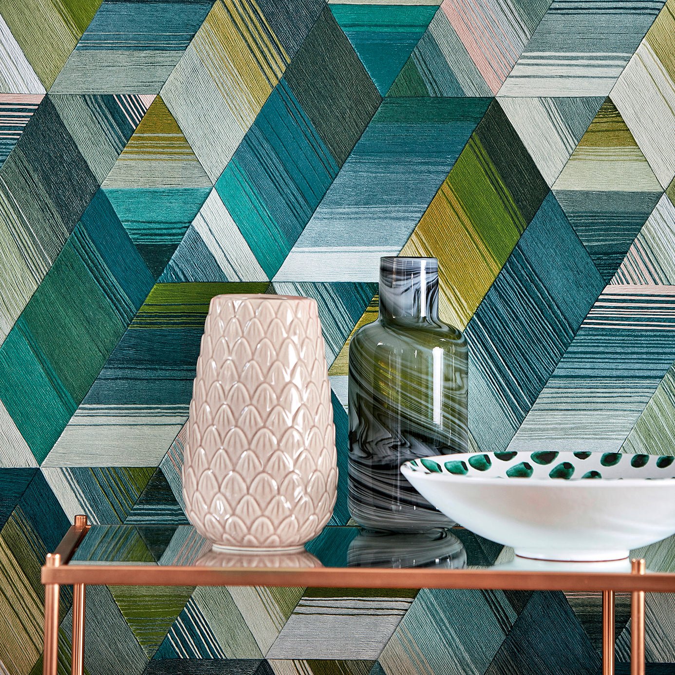 Arccos Wallpaper - Emerald/Blush - Harlequin - HMWF111970 - Morris Wallpaper