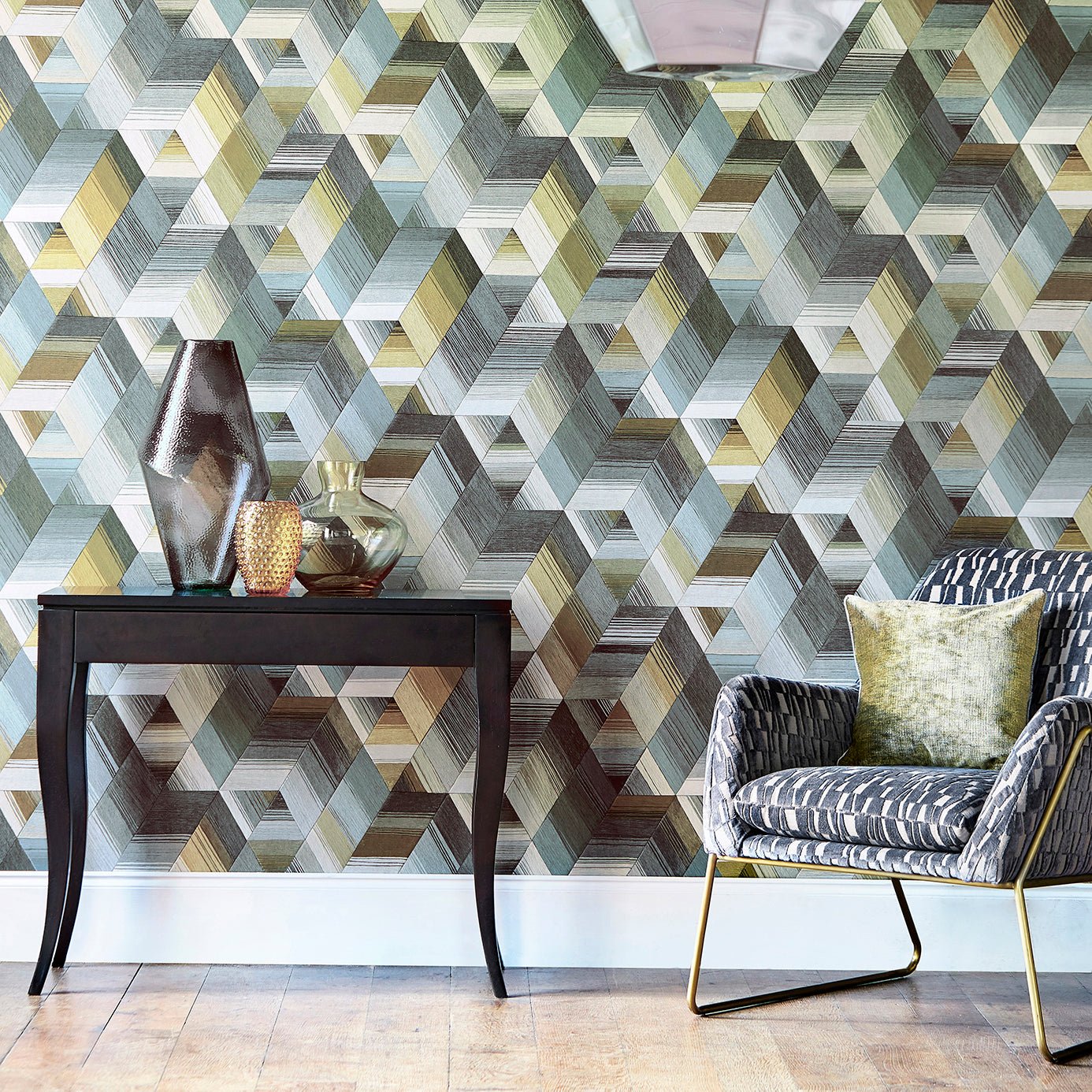 Arccos Wallpaper - Ochre/Steel - Harlequin - HMWF111971 - Morris Wallpaper