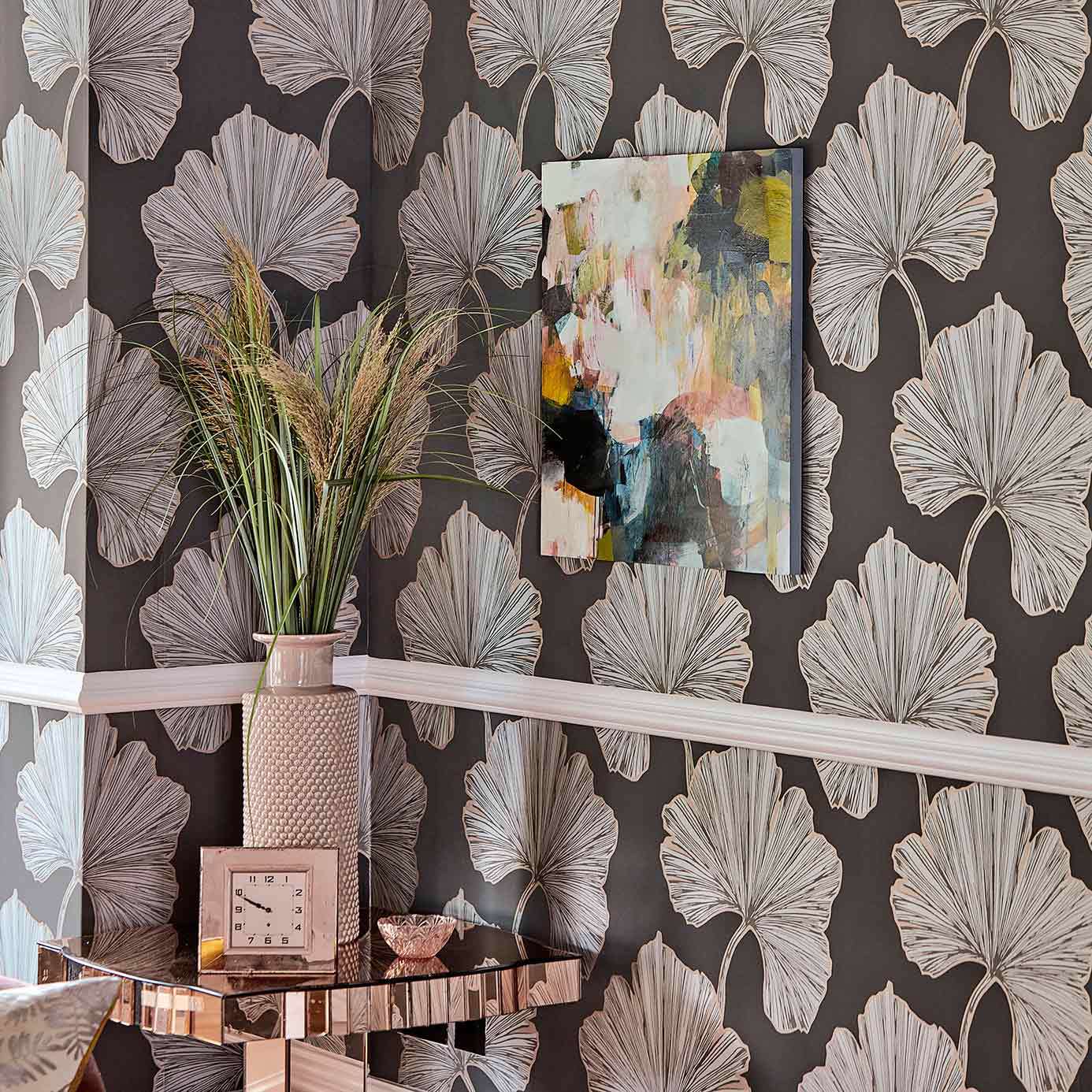 Azurea Wallpaper - Ebony/Rose Gold - Harlequin - HLUT111713 - Morris Wallpaper