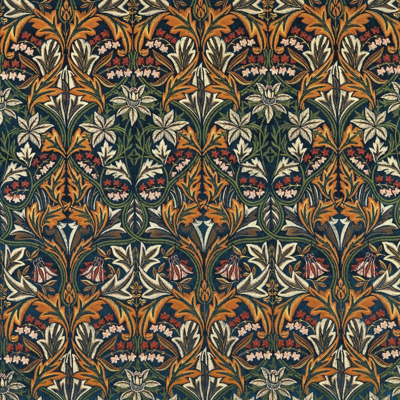 Bluebell Embroidery Fabric - Indigo/Russet - Morris & Co - 237293 - Premier Wallcovering