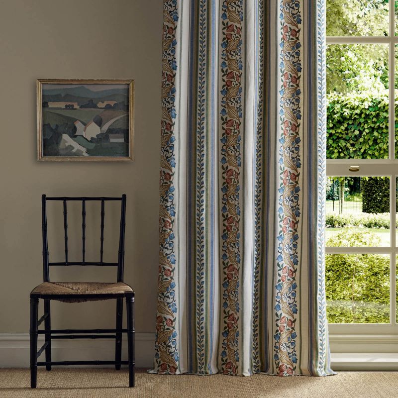 Bluebell & Peony Embroidery Fabric - Rose/Woad - Morris & Co - 237661 - Morris Wallpaper