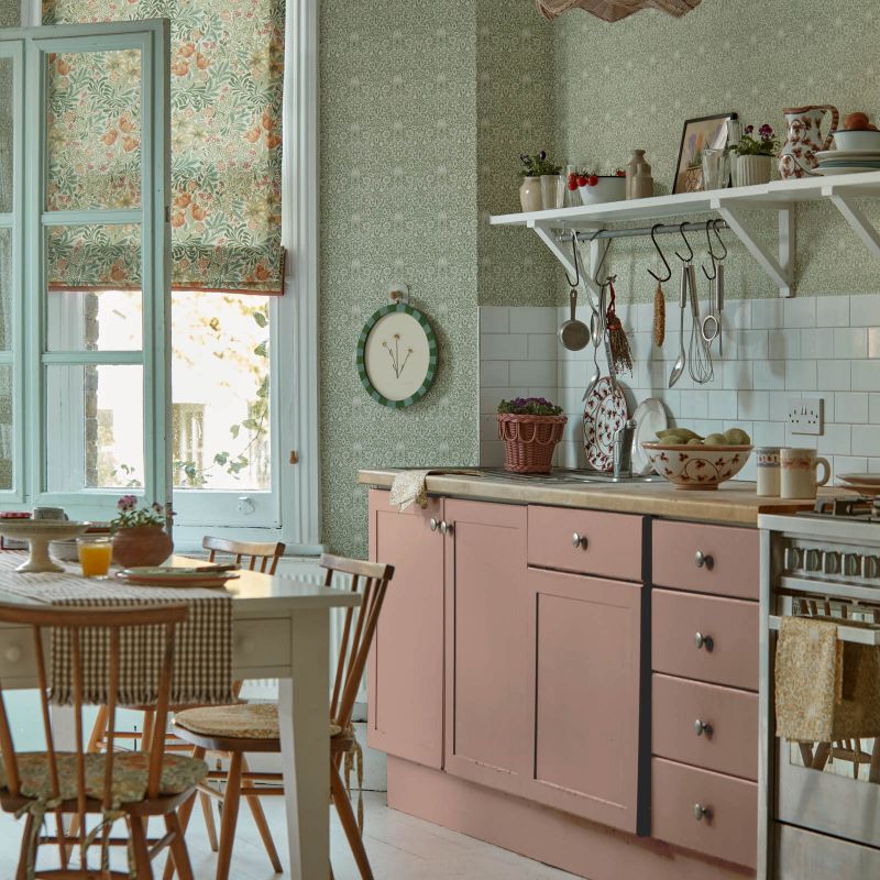 Bower Fabric - Green/Rose - Morris & Co - 227027 - Premier Wallcovering