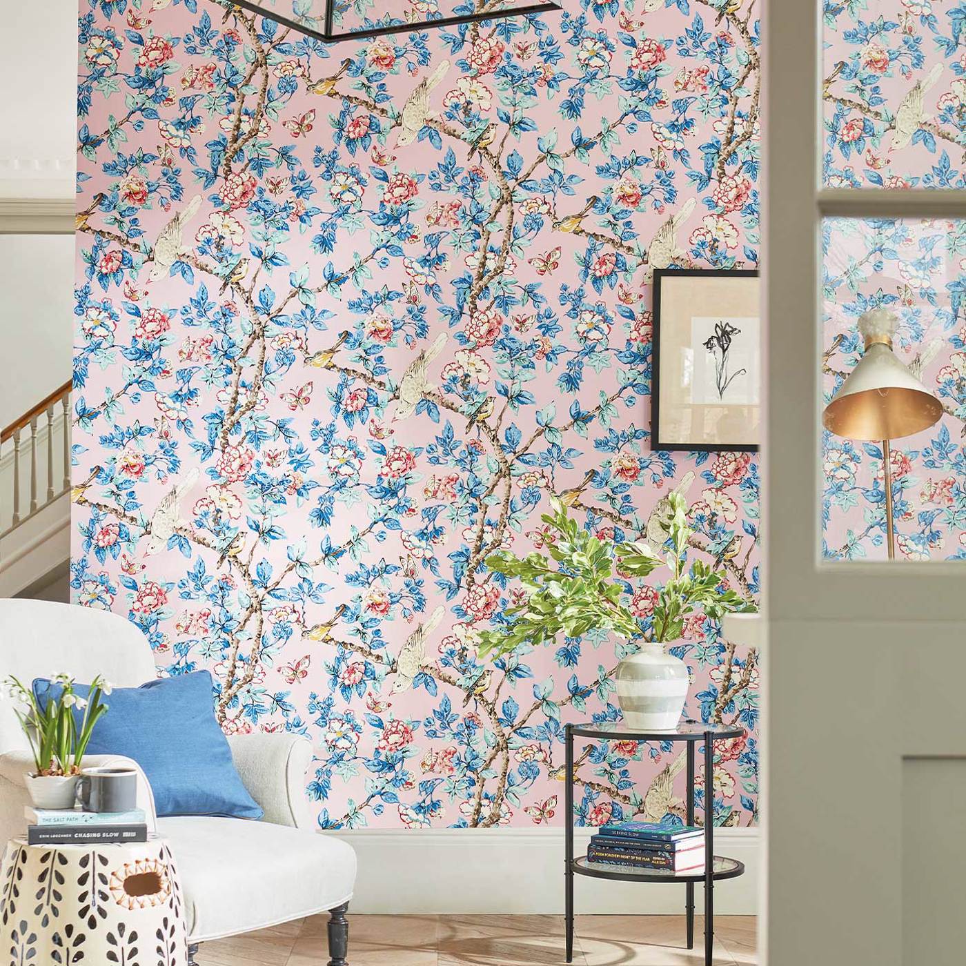 Caverley Wallpaper - Rose/French Blue - Sanderson - DOSW217035 - Morris Wallpaper