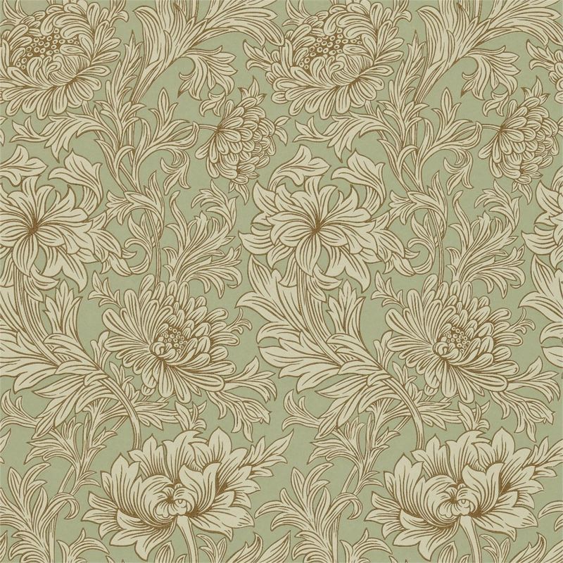 Chrysanthemum Toile Wallpaper - Eggshell/Gold - Morris & Co - 216861 - Morris Wallpaper
