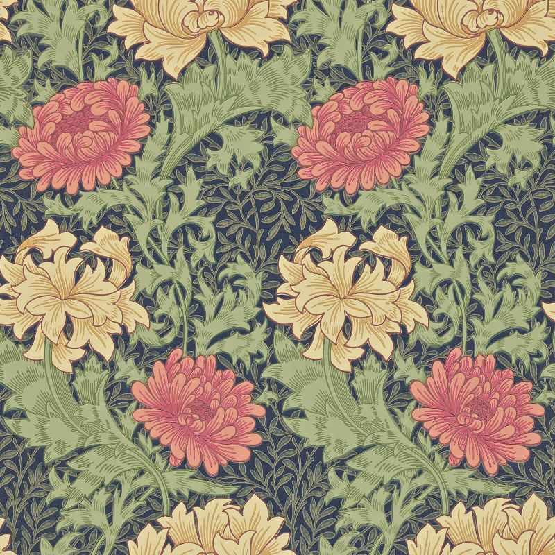 Chrysanthemum Wallpaper - Indigo - Morris & Co - 216854 - Morris Wallpaper