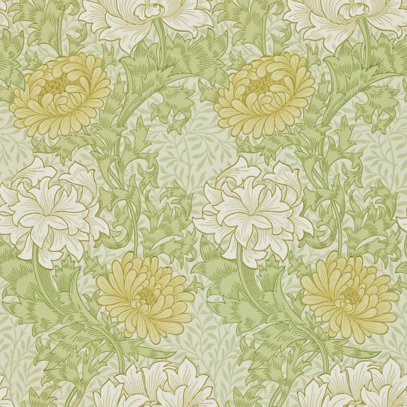 Chrysanthemum Wallpaper - Pale Olive - Morris & Co - 212545 - Morris Wallpaper