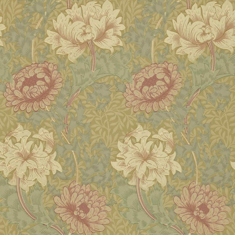 Chrysanthemum Wallpaper - Pink/Yellow/Green - Morris & Co - 216860 - Morris Wallpaper