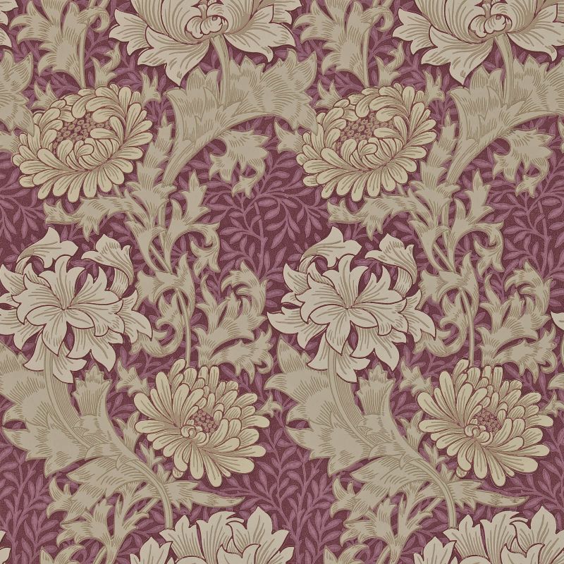 Chrysanthemum Wallpaper - Wine - Morris & Co - 212548 - Morris Wallpaper