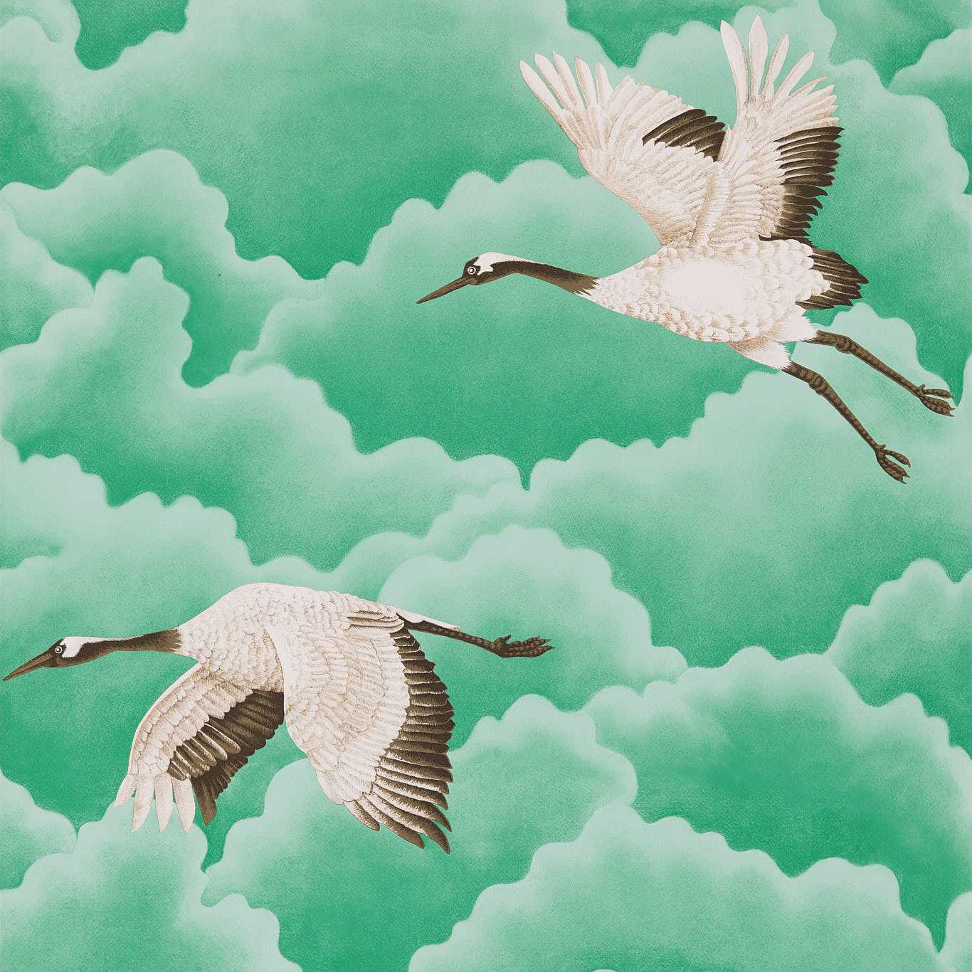 Cranes in Flight Wallpaper - Emerald - Harlequin - HGAT111233 - Morris Wallpaper