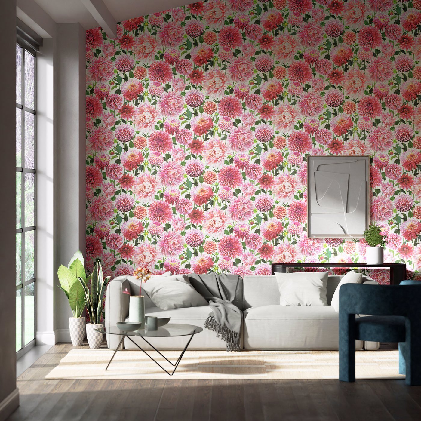 Dahlia Wallpaper - Blossom/Emerald/New Beginnings - Harlequin - HQN2112843 - Morris Wallpaper