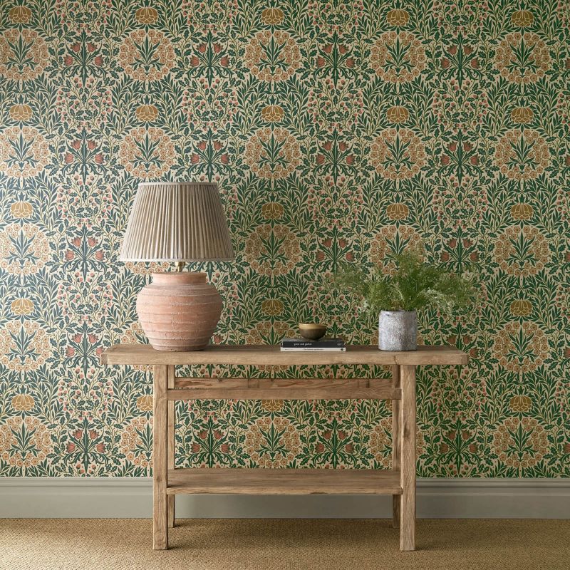 Daisy & Oak Wallpaper - Madder/Teal - Morris & Co - 217586 - Morris Wallpaper