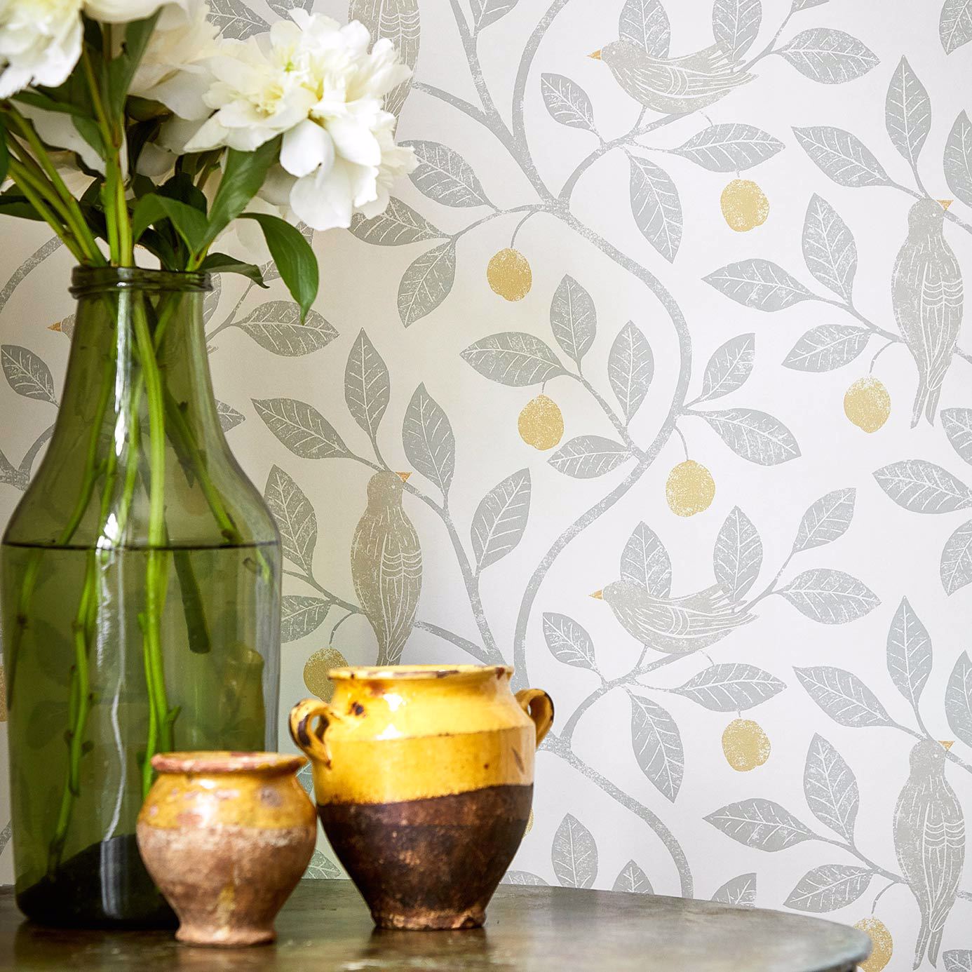 Damson Tree Wallpaper - Denim/Barley - Sanderson - DHPO216364 - Morris Wallpaper