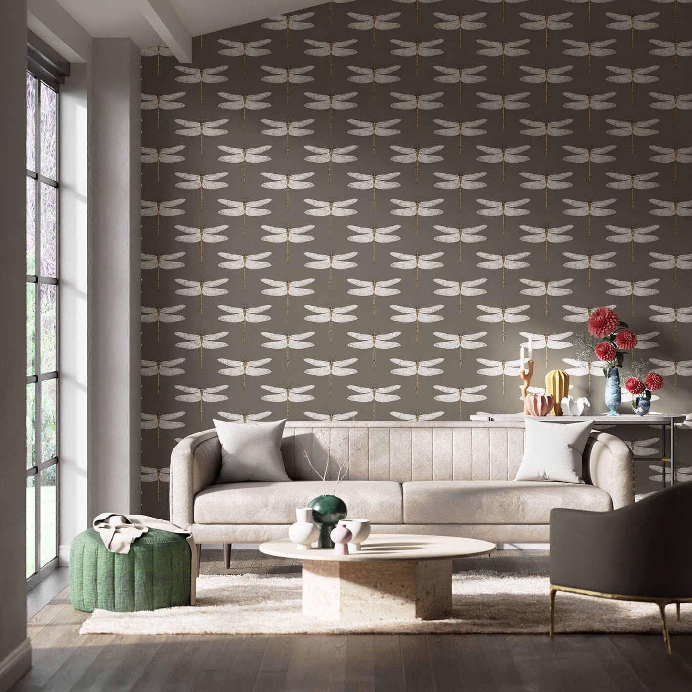 Demoiselle Wallpaper - Graphite/Almond - Harlequin - HGAT111242 - Morris Wallpaper