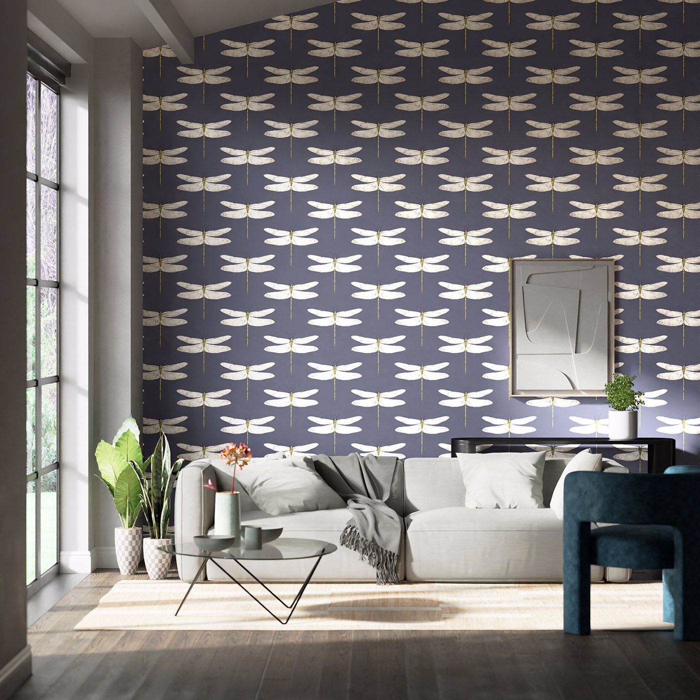 Demoiselle Wallpaper - Ink/Chartreuse - Harlequin - HGAT111243 - Morris Wallpaper