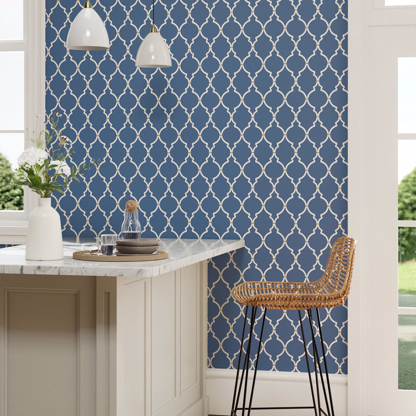 Empire Trellis Wallpaper - Indigo/Linen - Sanderson - DART216338 - Morris Wallpaper