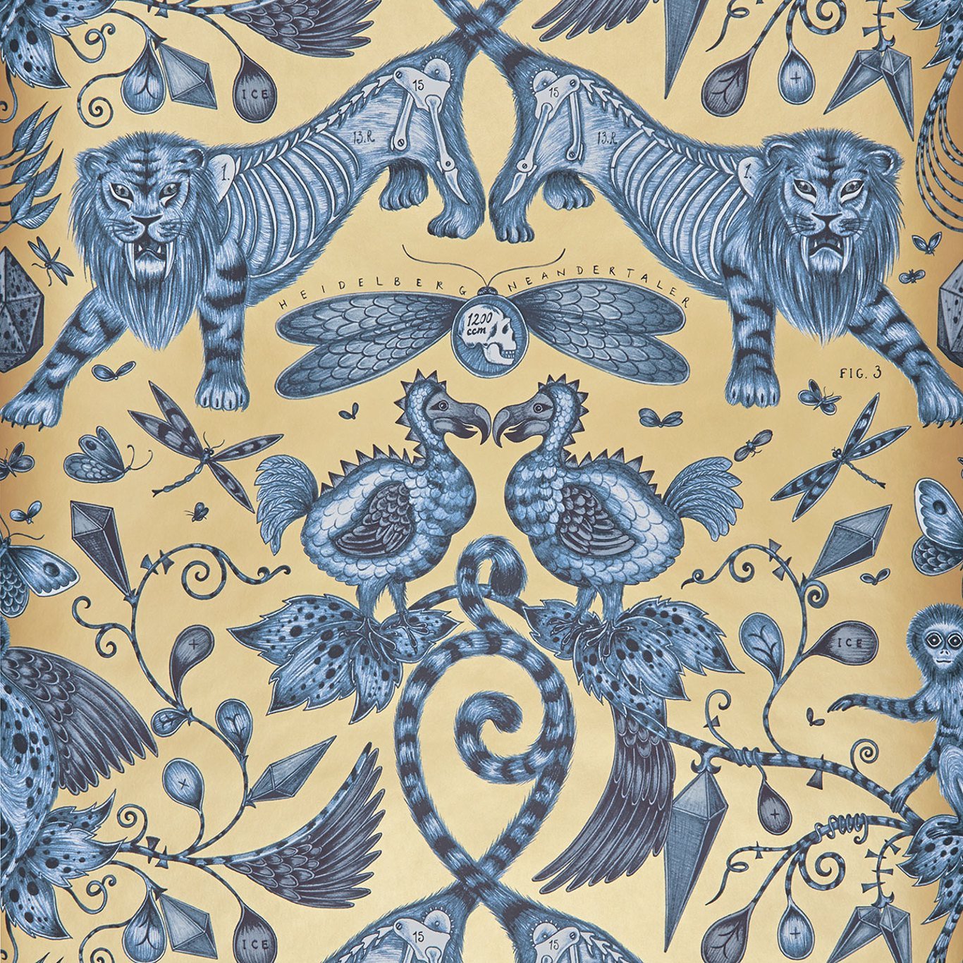 Extinct Wallpaper - Blue - Clarke & Clarke - W0100/01 - Morris Wallpaper
