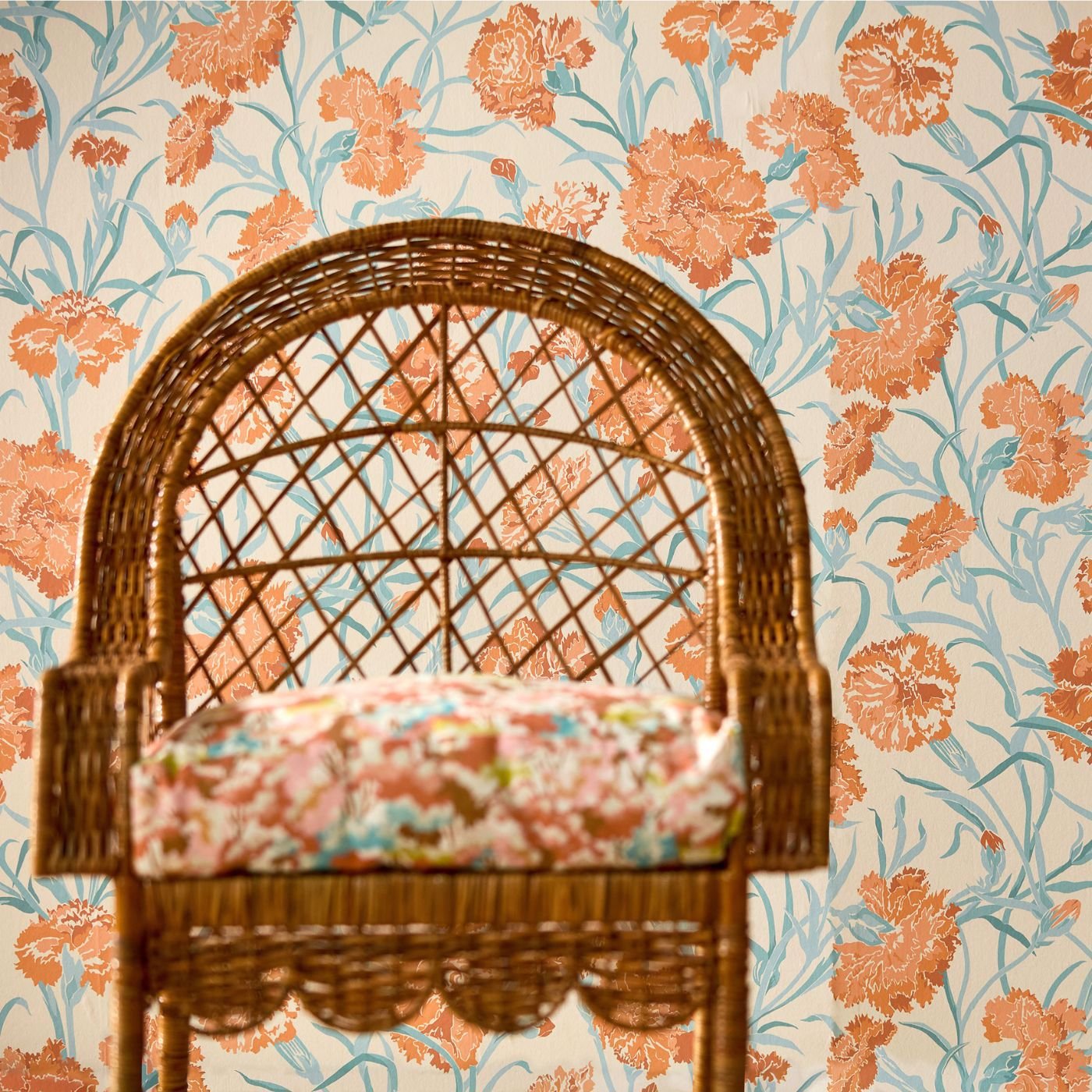Fleur de Joie Wallpaper - Paprika/Aqua/Soft Focus - Harlequin - HRTW113132 - Morris Wallpaper