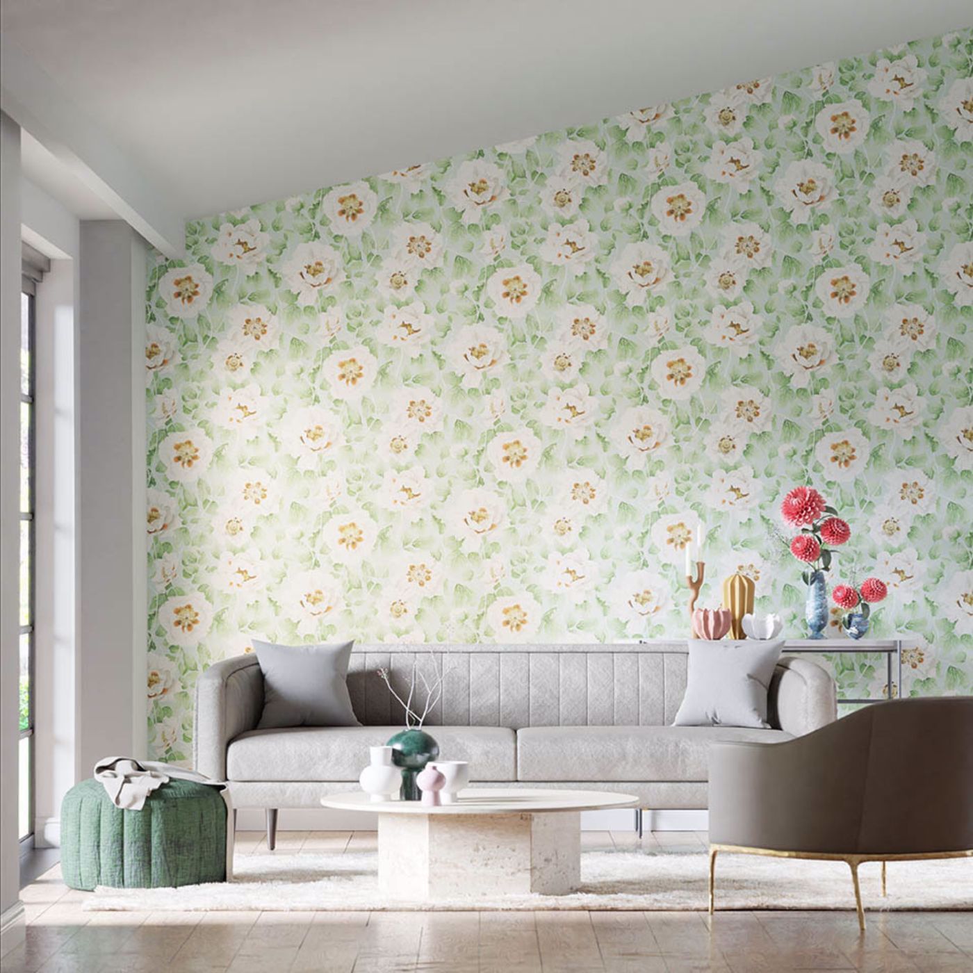 Florent Wallpaper - Seaglass/Clover/Rosehip - Harlequin - HC4W113015 - Morris Wallpaper