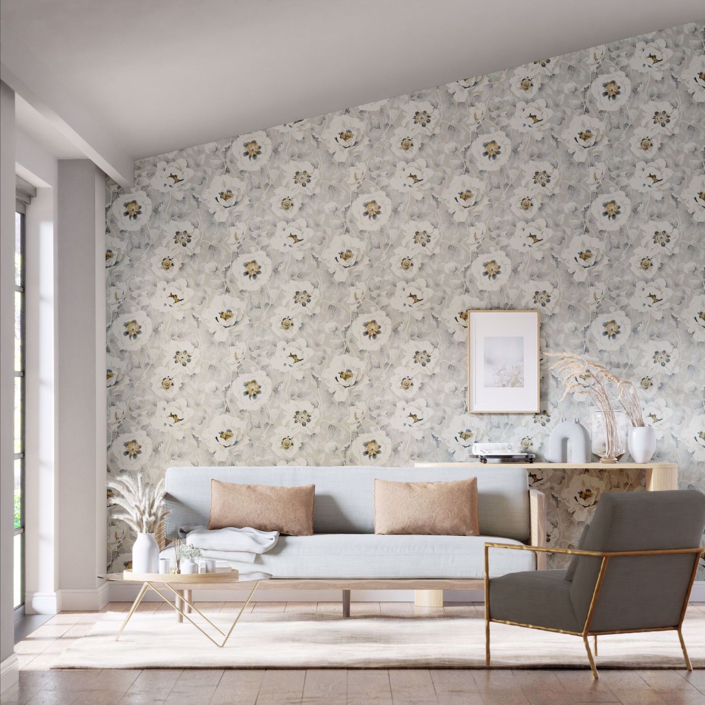 Florent Wallpaper - Stone/Tranquility/Slate - Harlequin - HC4W113017 - Morris Wallpaper