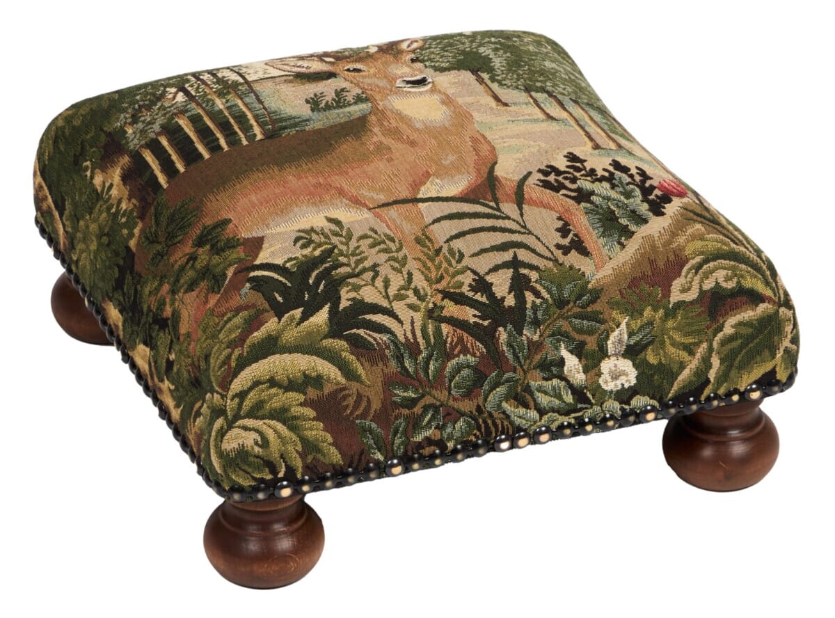 Forest Deer Tapestry Footstool - Hines of Oxford - F1102 - Morris Wallpaper
