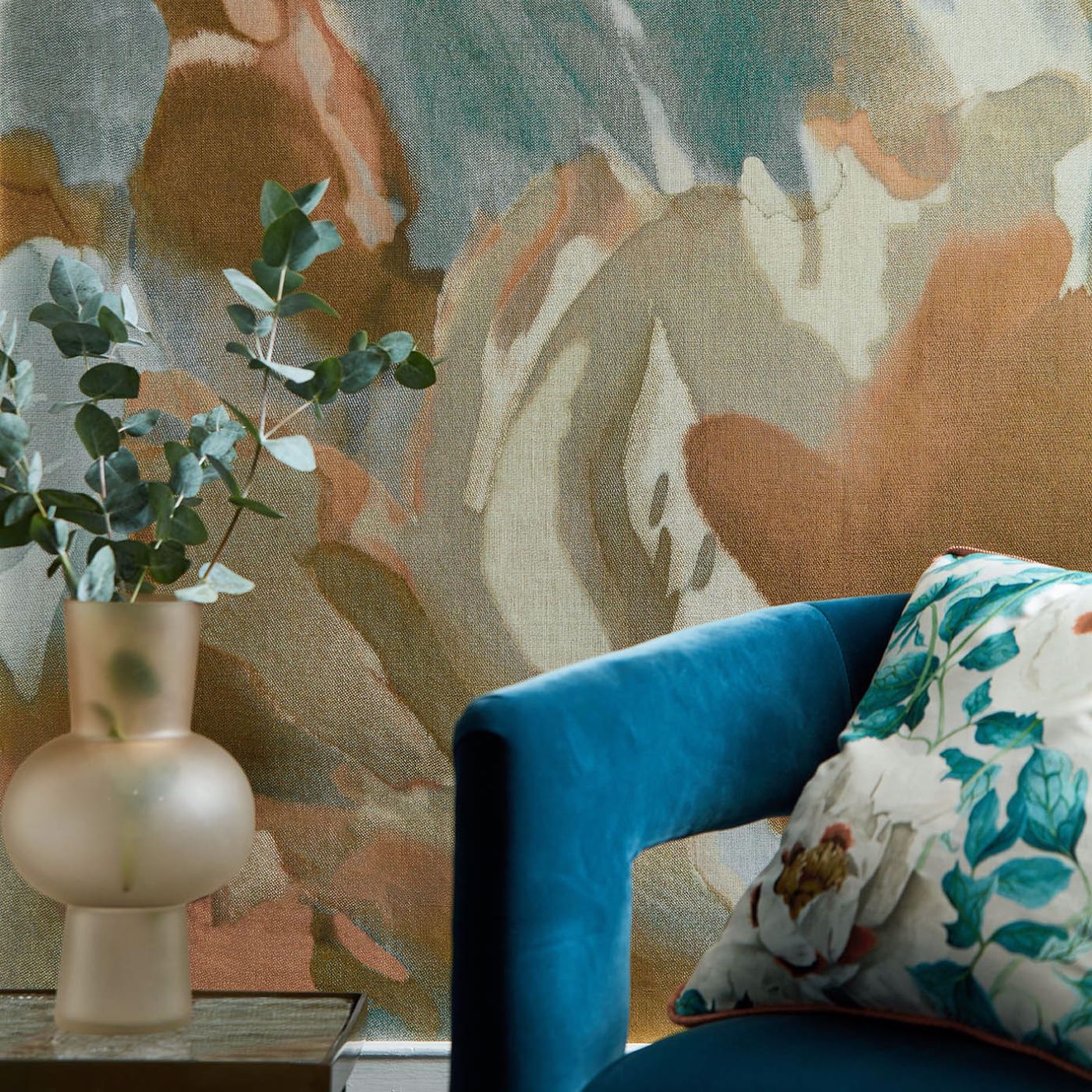 Foresta Wallpaper - Baked Terracotta/Cerulean - Harlequin - HC4W113001 - Morris Wallpaper