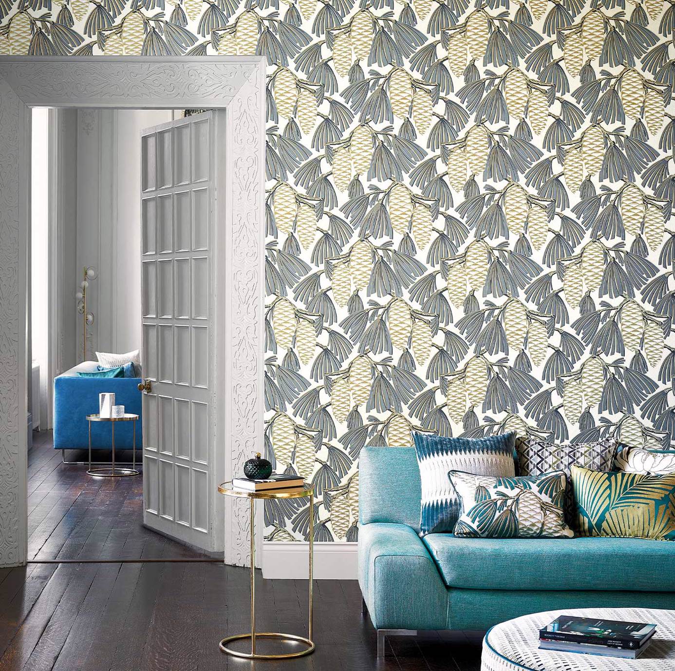 Foxley Wallpaper - Kingfisher/Gold - Harlequin - HSAW112127 - Morris Wallpaper