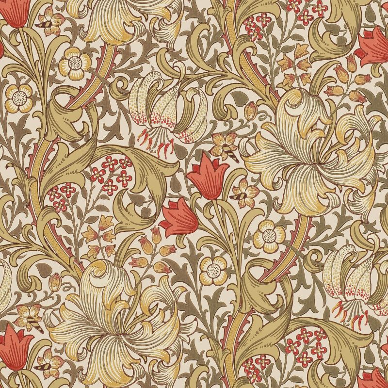 Golden Lily Wallpaper - Biscuit/Brick - Morris & Co - 216869 - Morris Wallpaper