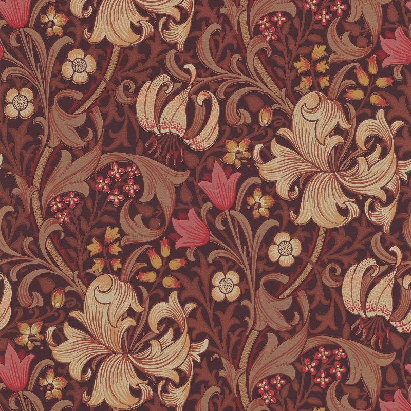 Golden Lily Wallpaper - Fig/Burnt Orange - Morris & Co - 210402 - Morris Wallpaper