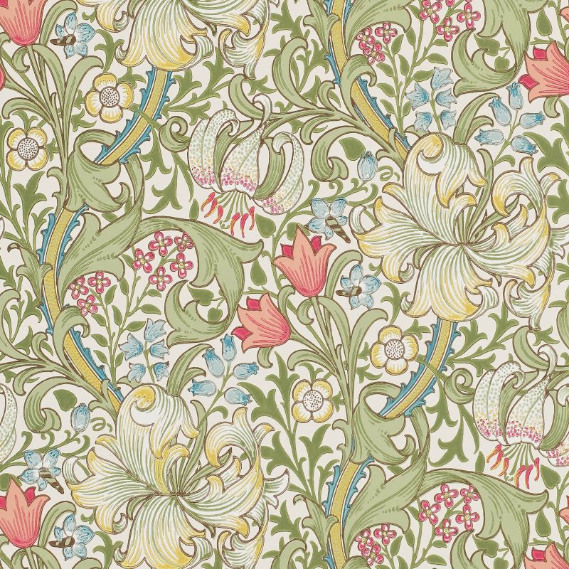 Golden Lily Wallpaper - Green/Red - Morris & Co - 216460 - Morris Wallpaper