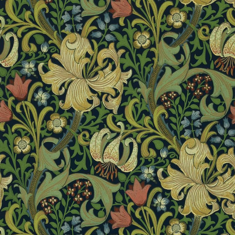 Golden Lily Wallpaper - Indigo - Morris & Co - 210429 - Morris Wallpaper