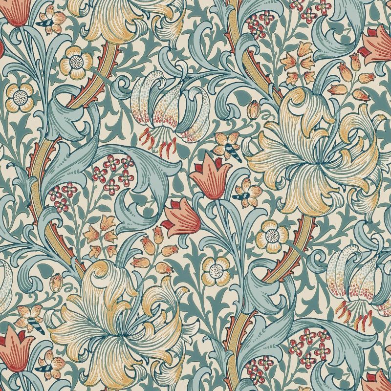 Golden Lily Wallpaper - Slate/Manilla - Morris & Co - 216818 - Morris Wallpaper