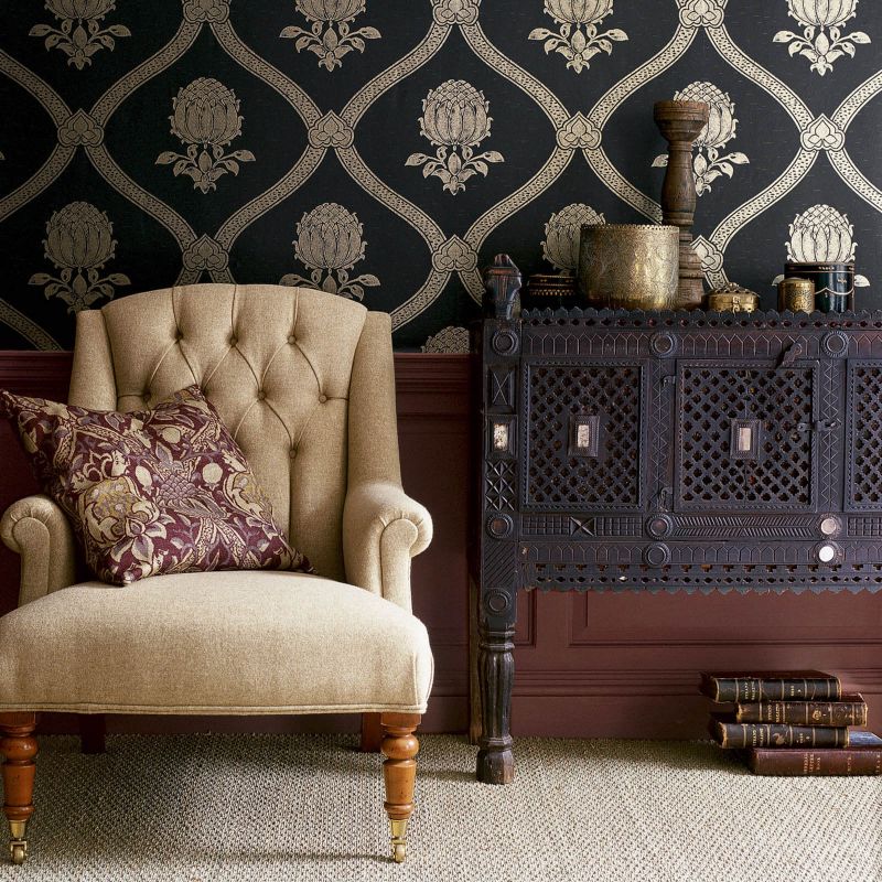 Granada Fabric - Indigo/Red - Morris & Co - DMCOGR201 - Premier Wallcovering