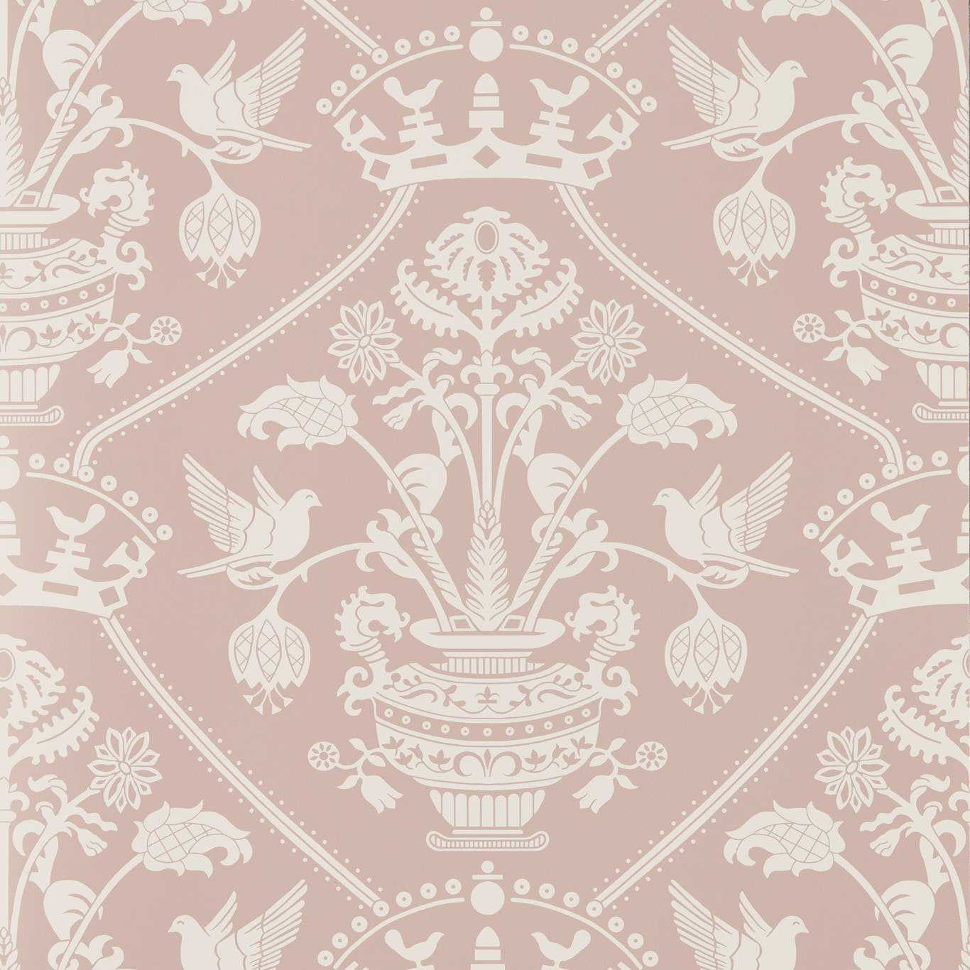 Highgrove Damask Wallpaper - Rose - Sanderson - DHIP217504 - Morris Wallpaper