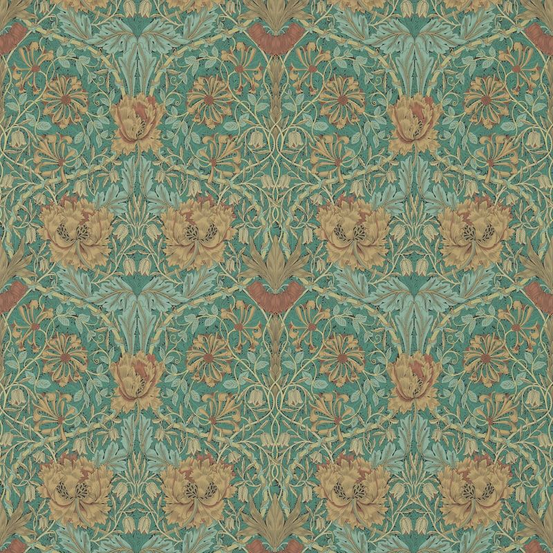 Honeysuckle & Tulip Wallpaper - Emerald/Russet - Morris & Co - 214704 - Morris Wallpaper