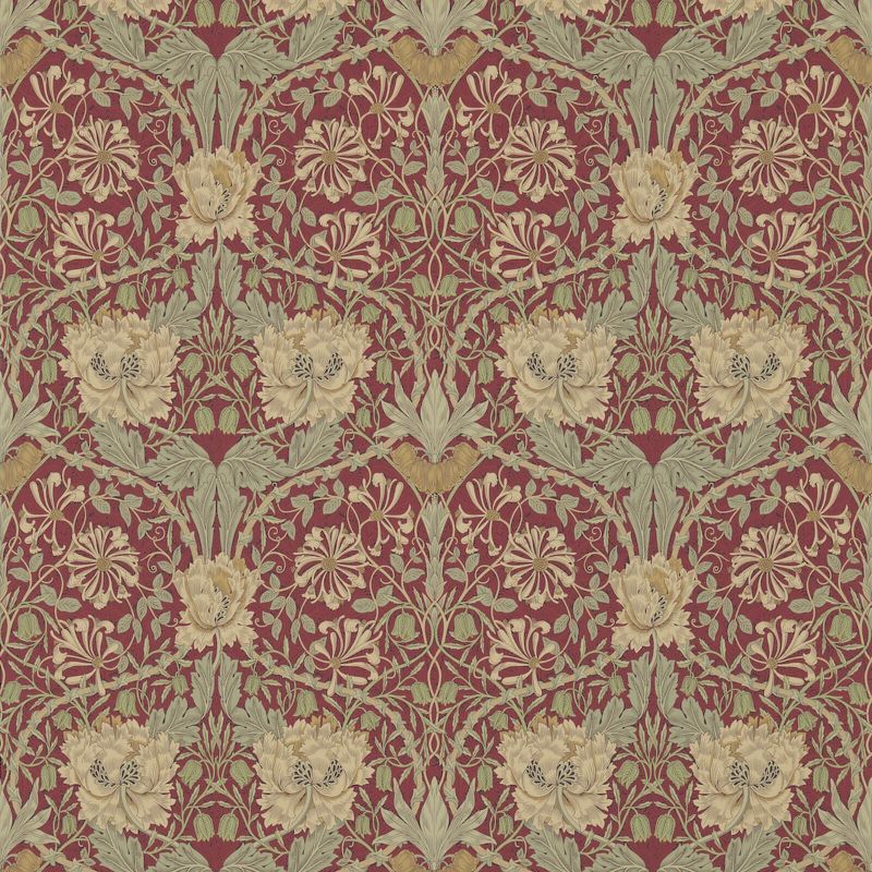 Honeysuckle & Tulip Wallpaper - Red/Gold - Morris & Co - 214700 - Morris Wallpaper