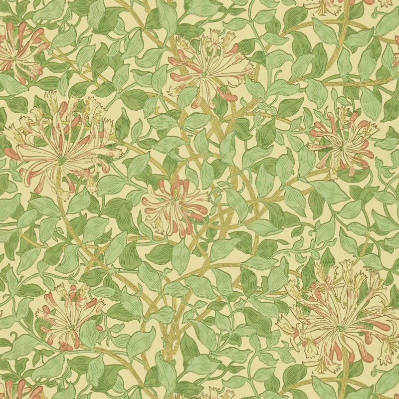 Honeysuckle Wallpaper - Green/Beige/Pink - Morris & Co - 210435 - Morris Wallpaper