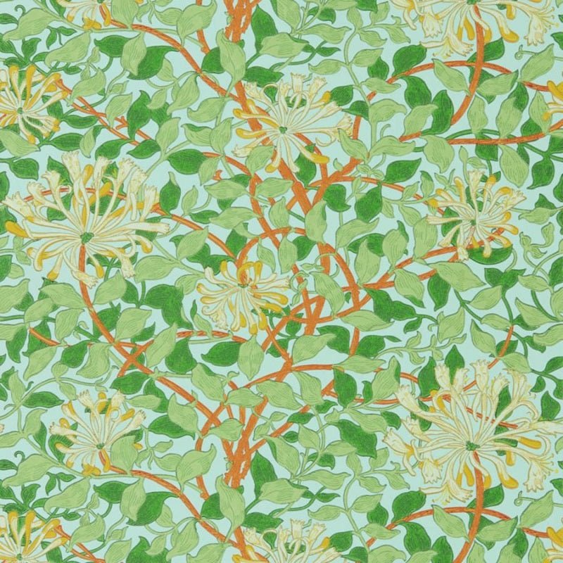Honeysuckle Wallpaper - Sky/Burnt Orange - Morris & Co - 217094 - Morris Wallpaper
