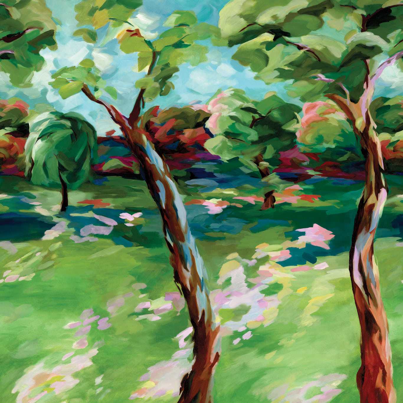 In The Woods Wallpaper - Sky/Emerald/Carnelian - HSRW113068 - Harlequin