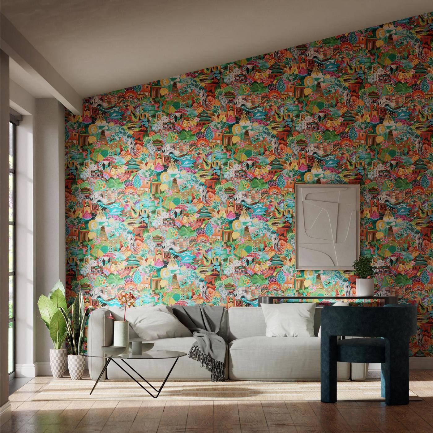 Journey of Discovery Wallpaper - Ionian/Harissa/Emerald - Harlequin - HQN3112919 - Morris Wallpaper