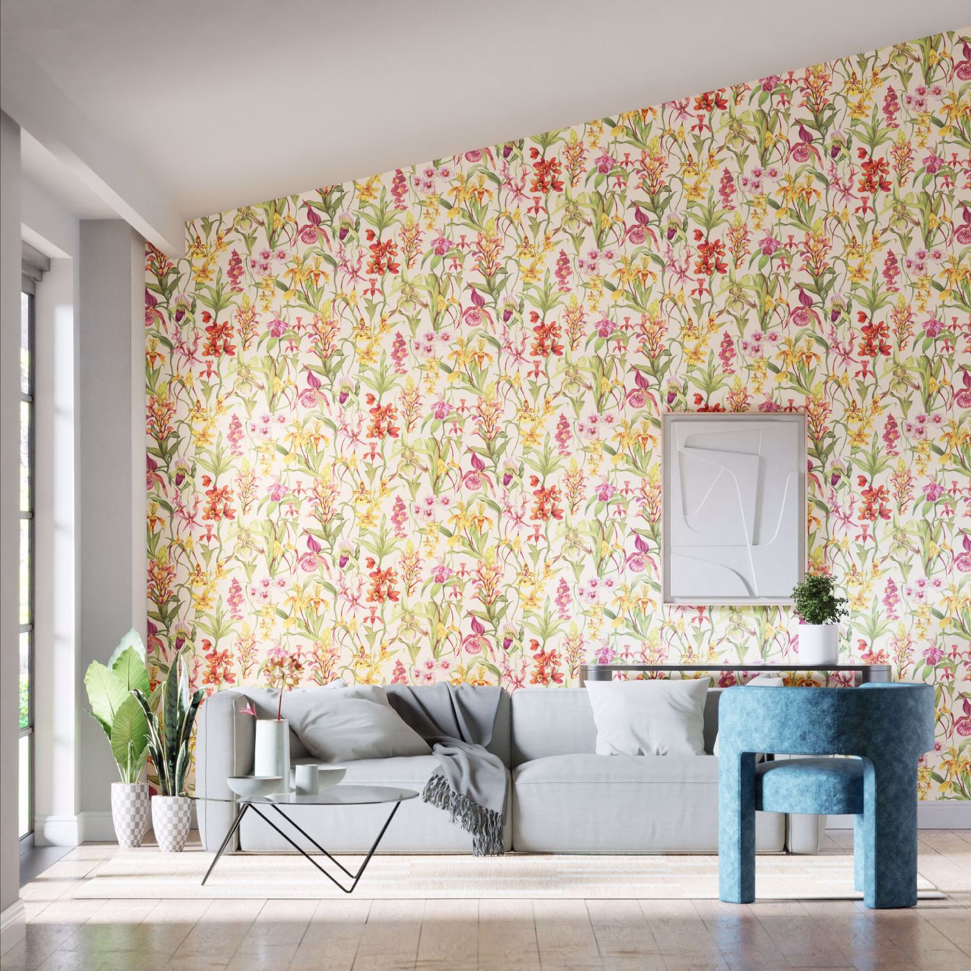 Kalina Wallpaper - Parchment/Forest/Azalea - Harlequin - HC4W113009 - Morris Wallpaper