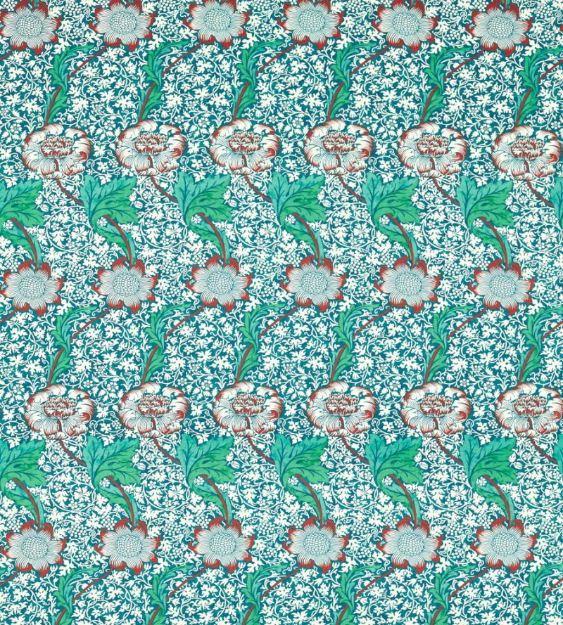 Kennet Fabric - Aqua/Pink - Morris & Co - 226857 - Premier Wallcovering