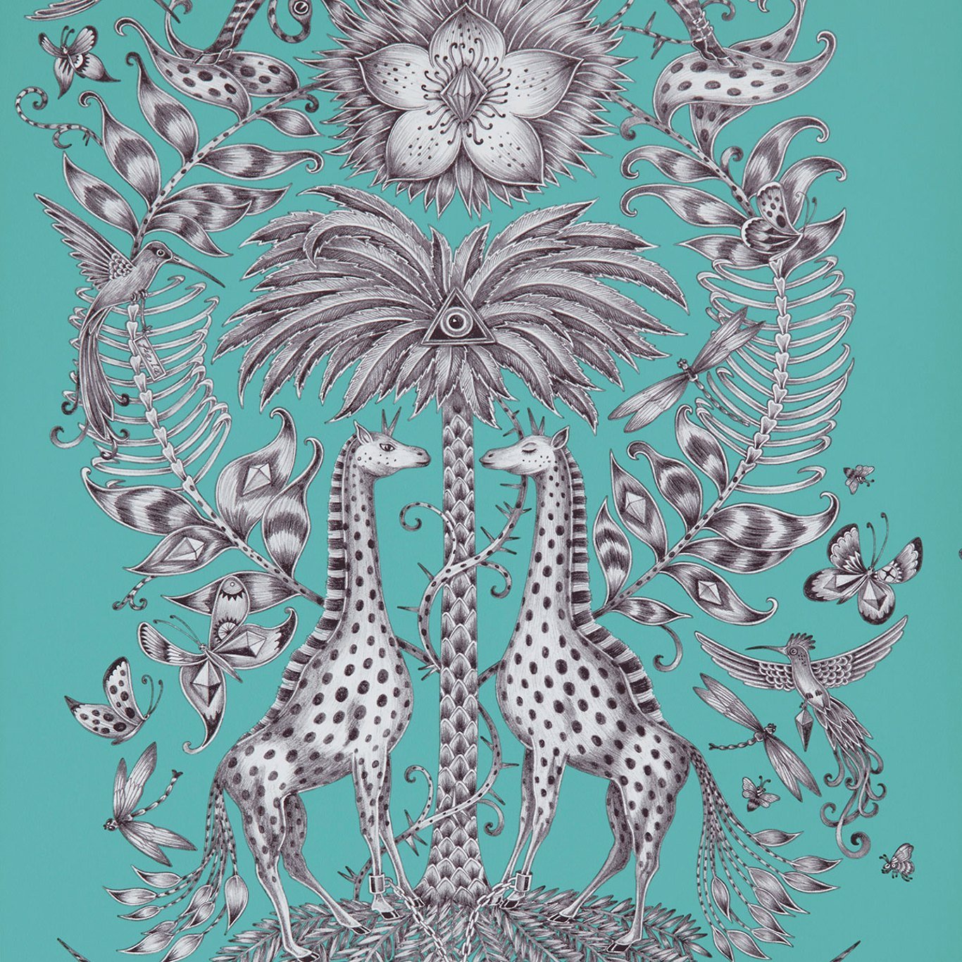 Kruger Wallpaper - Teal - Clarke & Clarke - W0102/08 - Morris Wallpaper