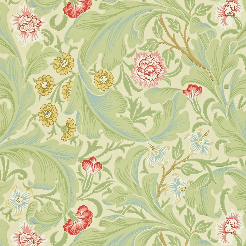 Leicester Wallpaper - Green/Coral - Morris & Co - 212543 - Morris Wallpaper
