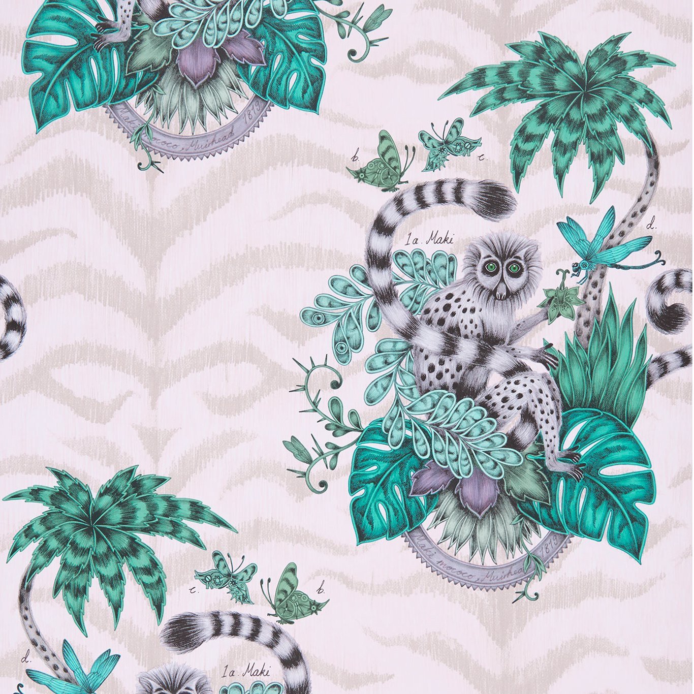 Lemur Wallpaper - Pink - Clarke & Clarke - W0103/04 - Morris Wallpaper