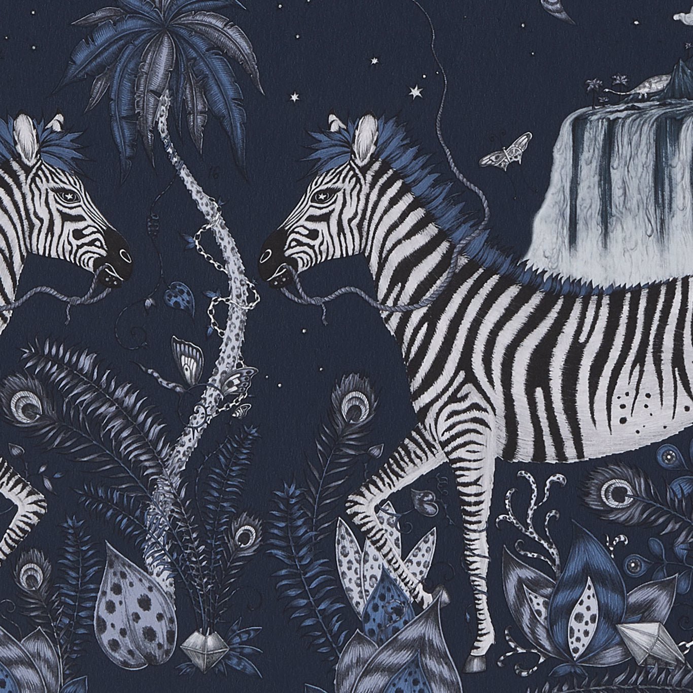 Lost World Wallpaper - Navy - Clarke & Clarke - W0117/03 - Morris Wallpaper